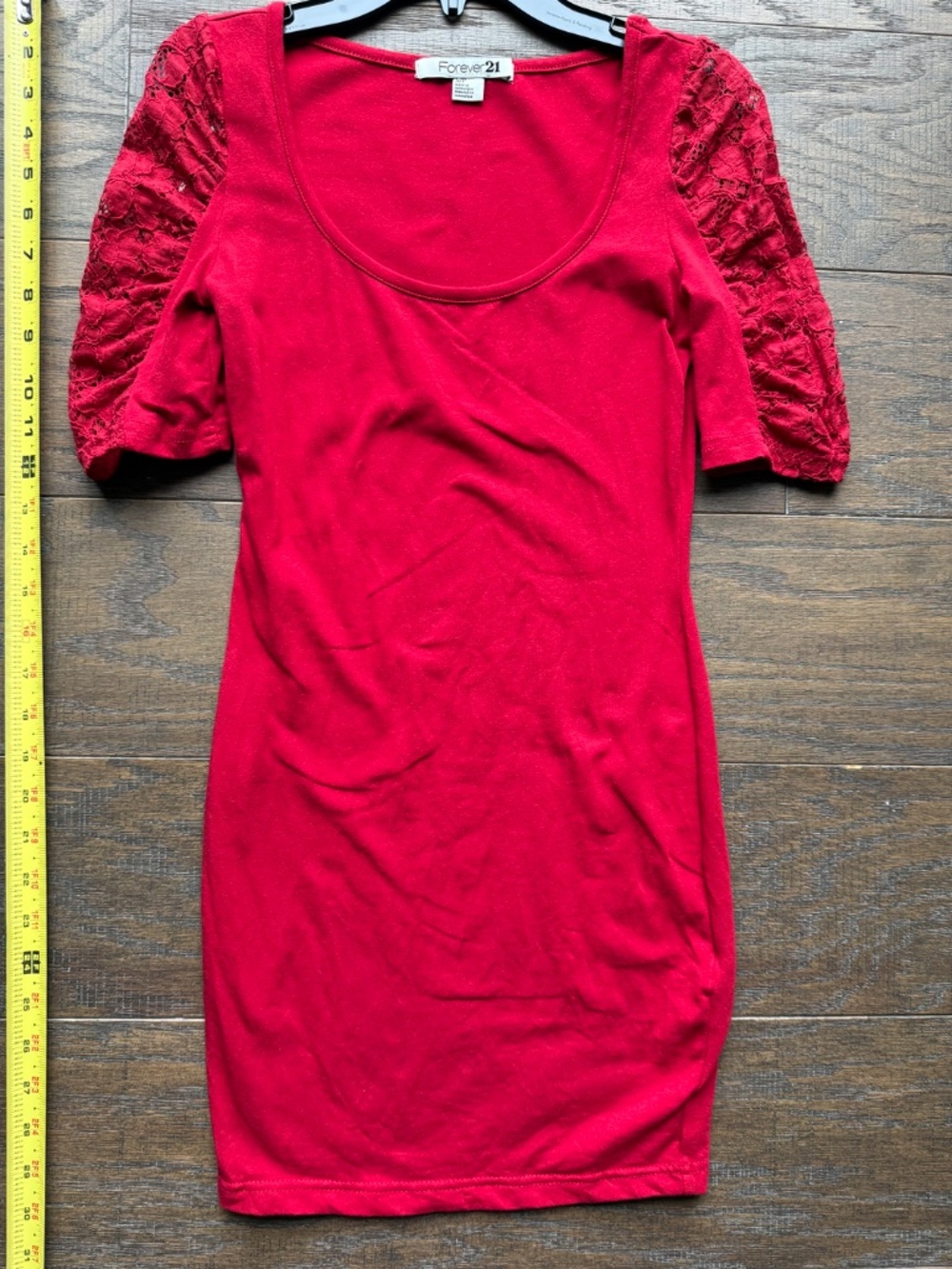 Forever 21 Red Lace Sleeve Bodycon Mini Dress Size Small